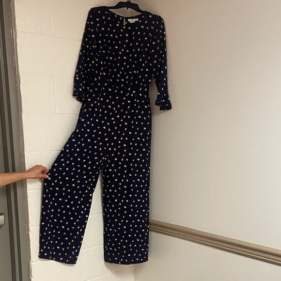 Boden Pants - Boden Dark Blue Jumpsuit with Floral Accents